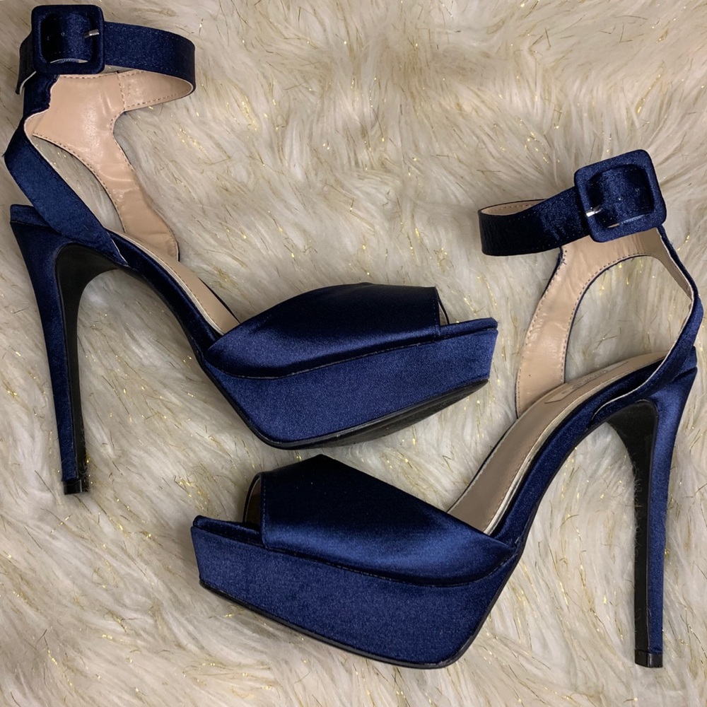 Sexy Satin Ankle Strap Platform Stilettos Like New